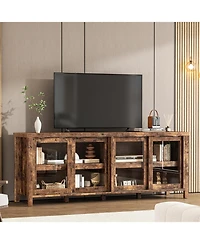 Gaomon 65 inch Tv Stand for 70" TVs, Entertainment Center with Storage Cabinet and 4 Sliding Glass Doors, Brown