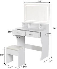 Gaomon White 2-Drawer Lighted Vanity Desk, Sleek Makeup Dressing Table for Bedrooms
