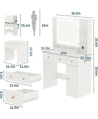 gaomon Lighted Vanity Desk Set, Bedroom Makeup Dressing Table with Matching Stool