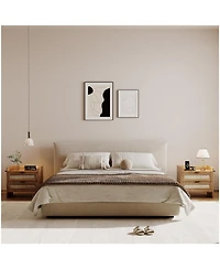 gaomon Set of 2 Walnut Brown Rattan Nightstands, 2-Drawer Bedside Table with Type-c Charging Station