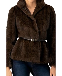 Ivonne Women's Plush Belted Fake Fur Coat