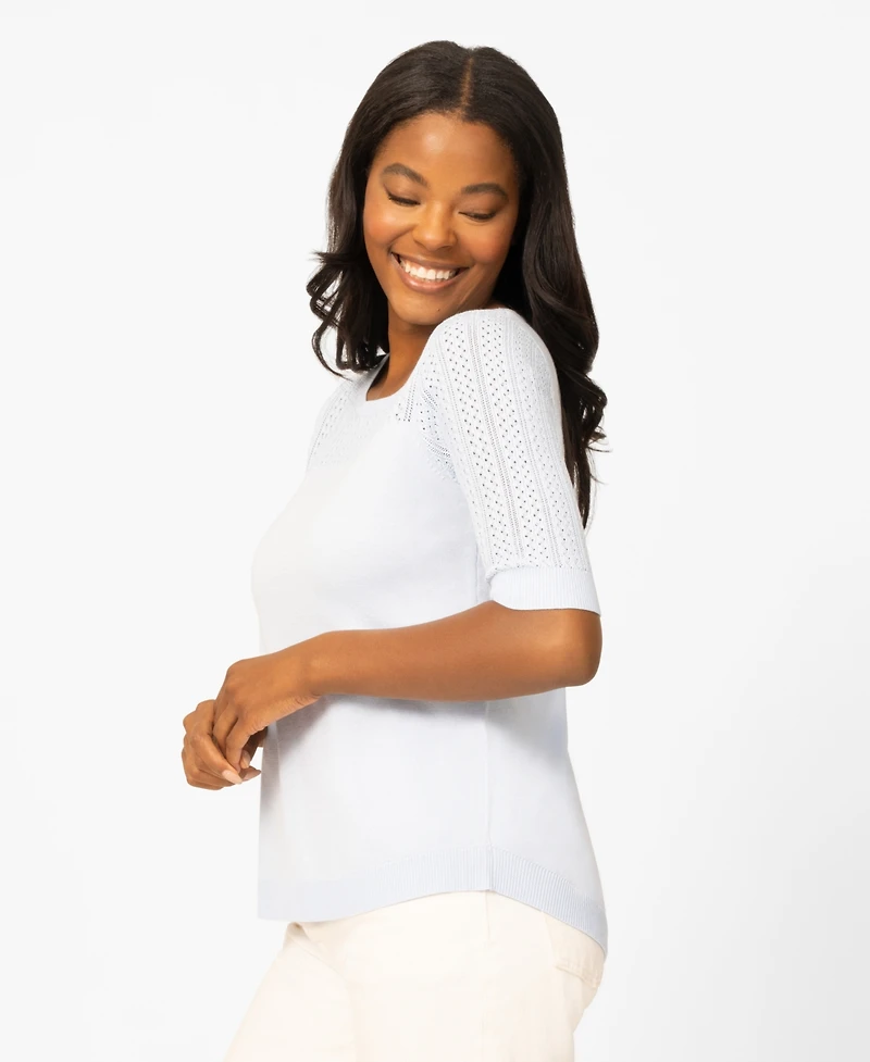Melissa Paige Petite Mixed Cable Round Hem Sweater