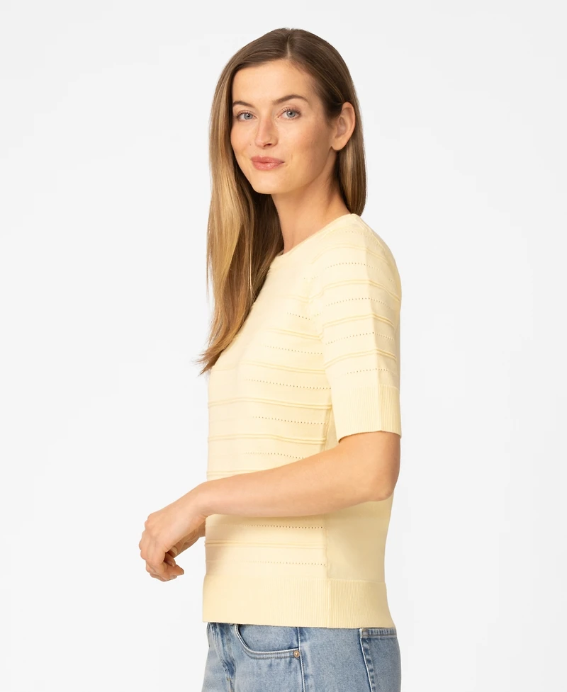 Melissa Paige Petite Ottoman Stitch Elbow-Sleeve Crewneck Sweater