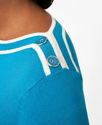 Melissa Paige Petite Button Shoulder Boat Neck Sweater