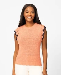 Melissa Paige Womens Scalloped Sleeve Crewneck Sweater Knit Top