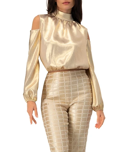 Ivonne Women's Cold-Shoulder Blouse with Back Bow Tops