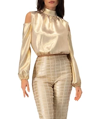 Ivonne Women's Cold-Shoulder Blouse with Back Bow Tops