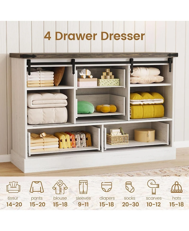 gaomon Farmhouse 4-Drawer Dresser, 45" Wooden Chest with Barn Doors, Rustic Storage Organizer Bedroom Dresser