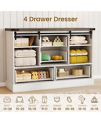 gaomon Farmhouse 4-Drawer Dresser, 45" Wooden Chest with Barn Doors, Rustic Storage Organizer Bedroom Dresser