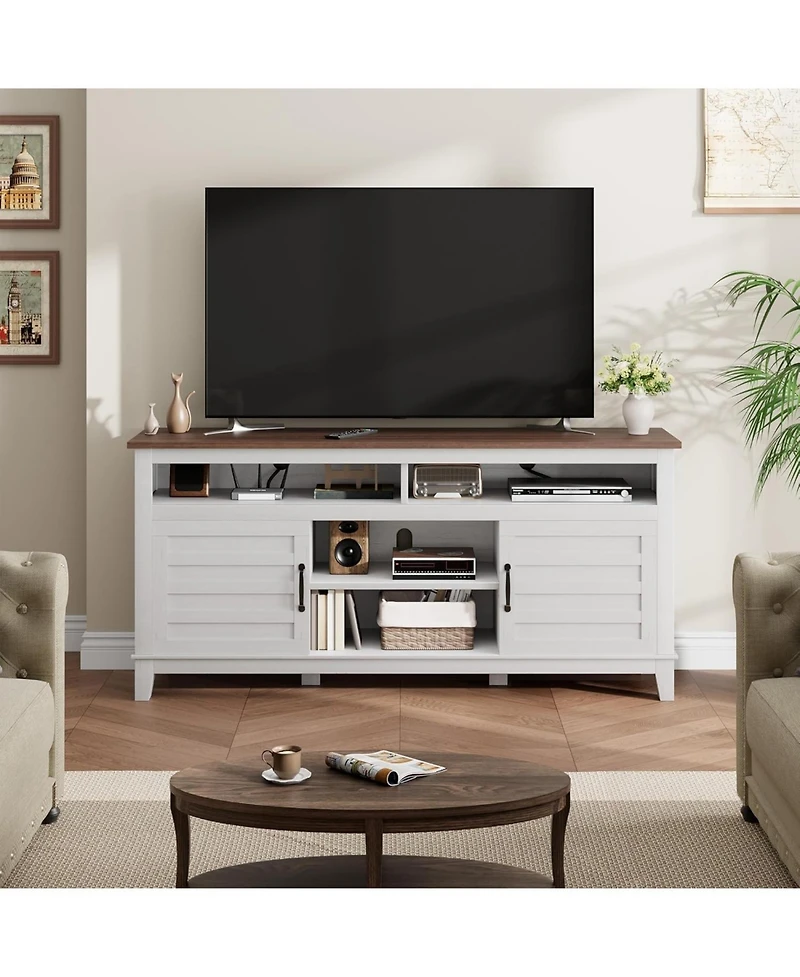 gaomon Tv Stand for 63 in, Entertainment Center with Adjustable Shelves, Farmhouse Cabinet Doors
