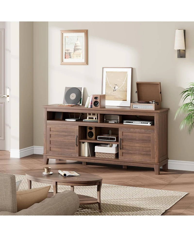 gaomon Tv Stand for 63 in, Entertainment Center with Adjustable Shelves, Farmhouse Cabinet Doors