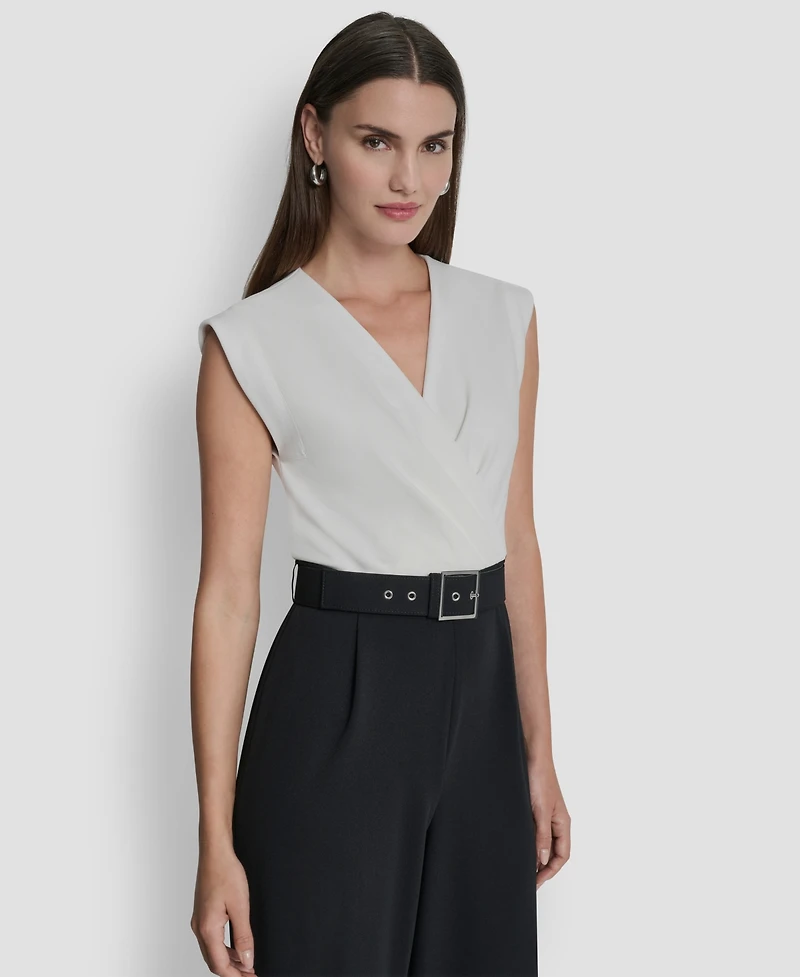 Dkny Women's Surplice Neck Straight Ankle Jumpsuit