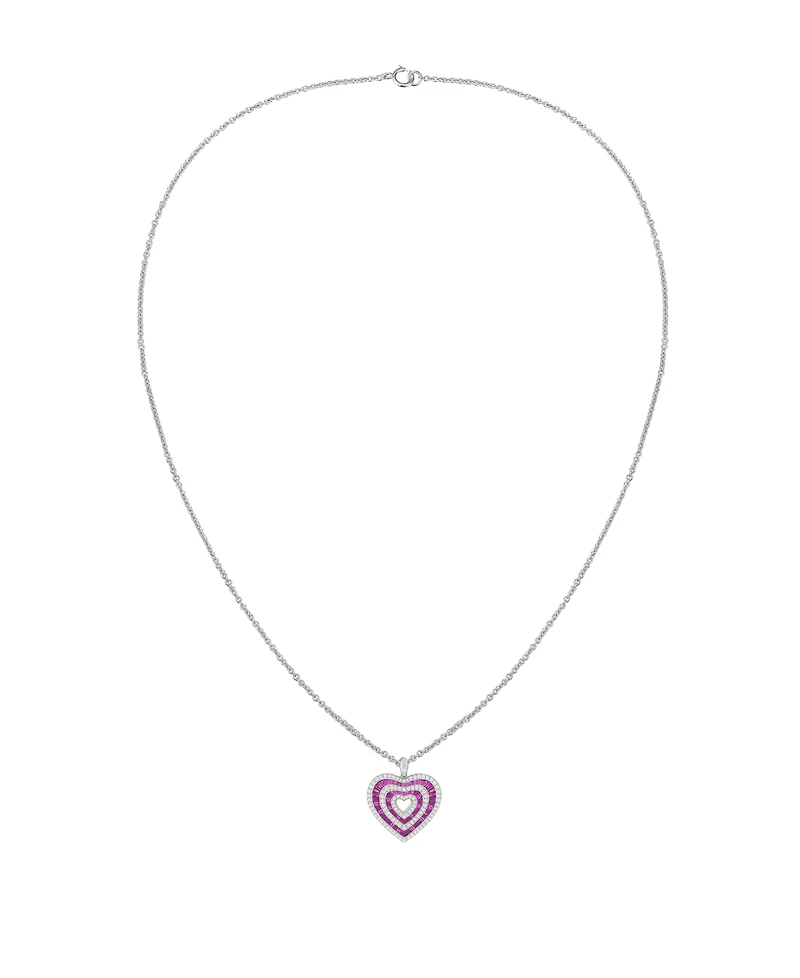 Macy's Lab Grown Ruby & Lab Grown White Sapphire Heart Pendant Necklace in Sterling Silver