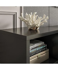 Tv stand with three drawers and two cabinet doors, media console with metal feet, wooden entertainment center