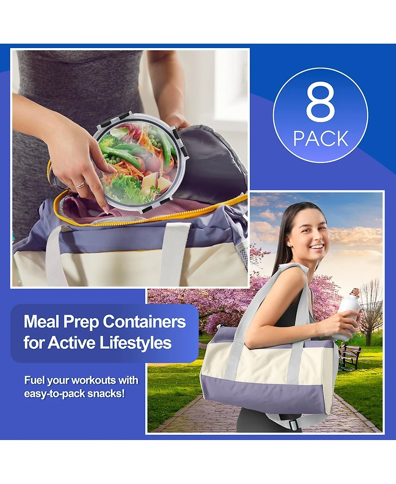 Sorbus 16 Piece Round (970ml/ 32.7oz/ 4cups) Glass Meal Prep Containers with Airtight Lids - Preserves Freshness, Oven Safe, durable, Bpa-free