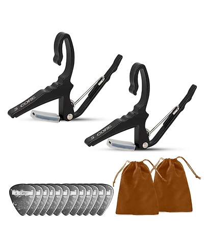 5 Core Guitar Capo Pair Quick Change Acoustic Electric String Clip Banjo Mandolin Or Ukulele Black