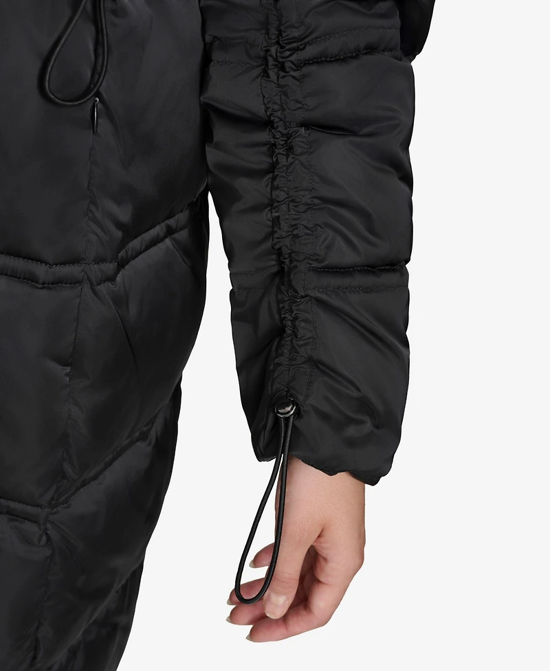 Andrew Marc Women's Emery Luster Down Coat with Faux Fur Collar