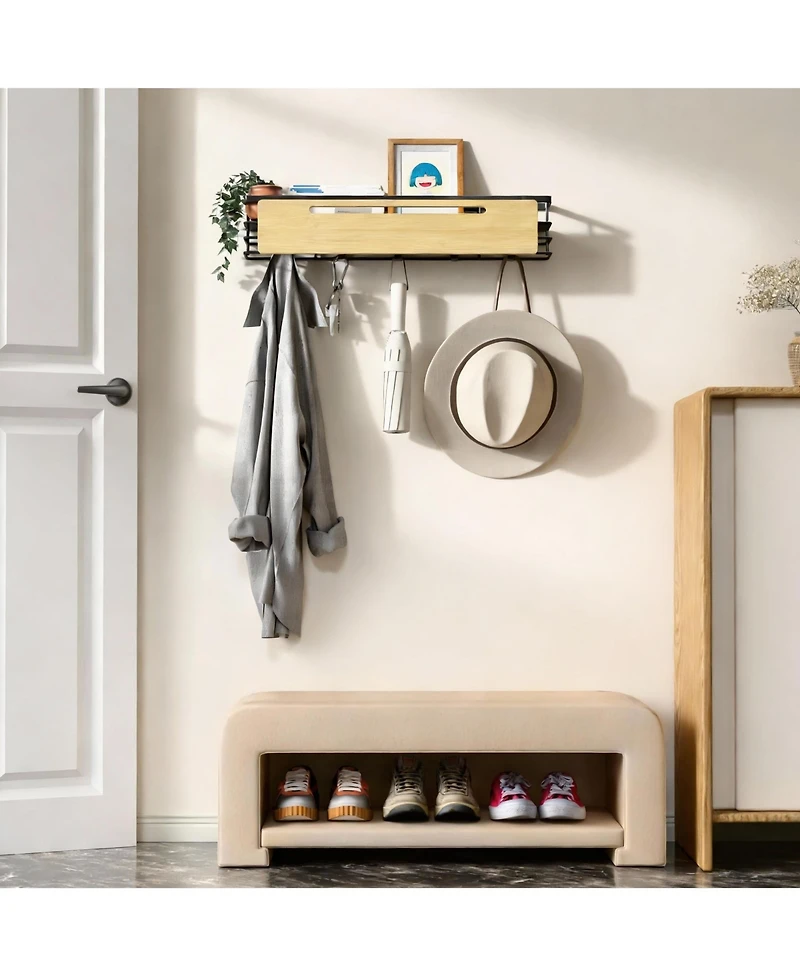 Yigii Wall Coat Rack with 5 Hooks & Shelf for Entryway, Hallway, Living Room