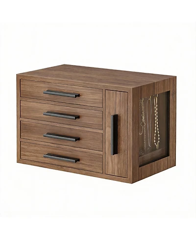 Yigii Wooden Jewelry Box with 4 Drawers for Rings, Earrings, Brooches, Necklaces