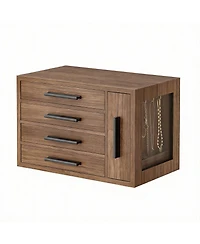 Yigii Wooden Jewelry Box with 4 Drawers for Rings, Earrings, Brooches, Necklaces