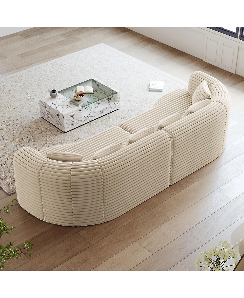 Clihome 106.3" Luxury Corduroy Sofa 4-Seater with 6 Cushions, Curved Sectional