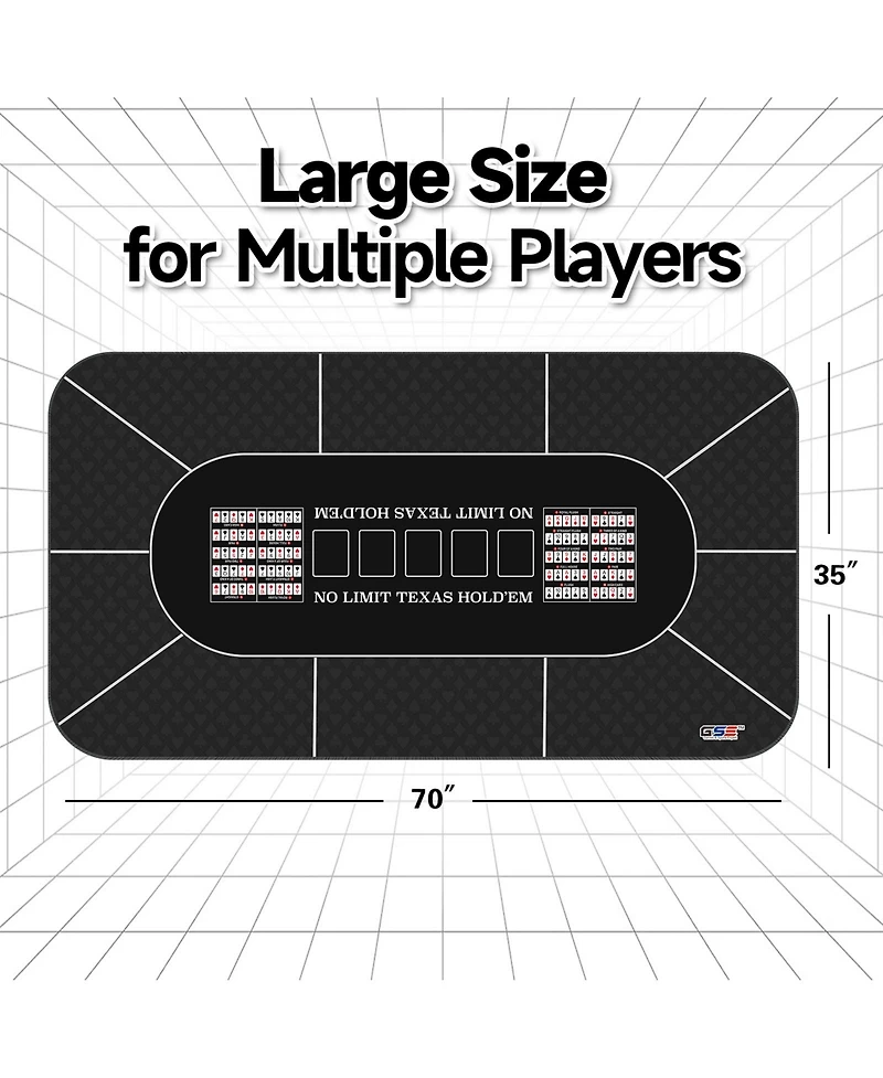Gse Games & Sports Expert 70" x 35" Casino Texas Hold'em Tabletop Layout Mat with Carrying Bag, Non-Slip Rubber Layout Mat