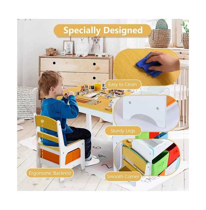 Kinder King 3-in-1 Kids Table and 2 Chairs Set with Storage, Removable Top and Chalkboard for Art, Crafts, and Reading