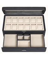 Yigii Luxury Watch Box - 12 Watches, Pu Leather, Glass Lid, Accessory Drawer
