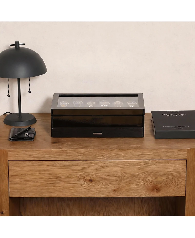 Yigii Luxury Watch Box - 12 Watches, Pu Leather, Glass Lid, Accessory Drawer