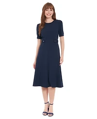 London Times Women's Side Tab Crew Neck Dress