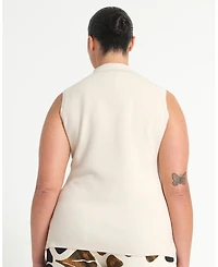 Estelle women's plus Leya Collared Sleeveless Button-Front Fitted Knit Top