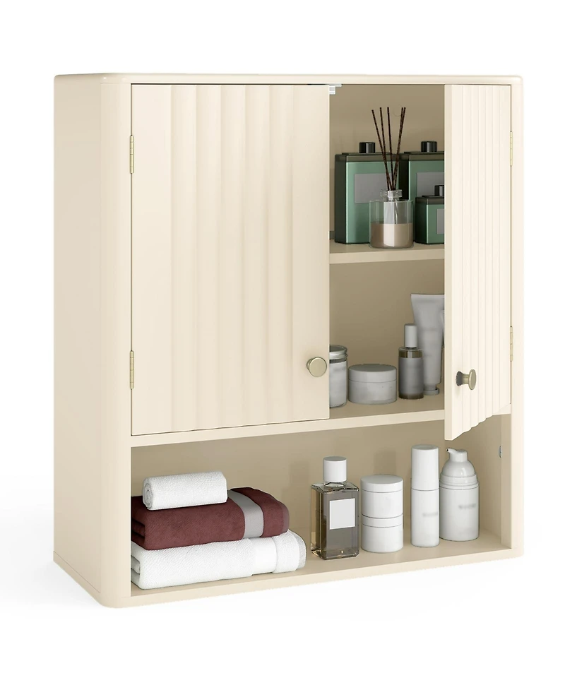 sumyeg Fluted Bathroom Wall Storage Cabinet with Open Shelf Organizer