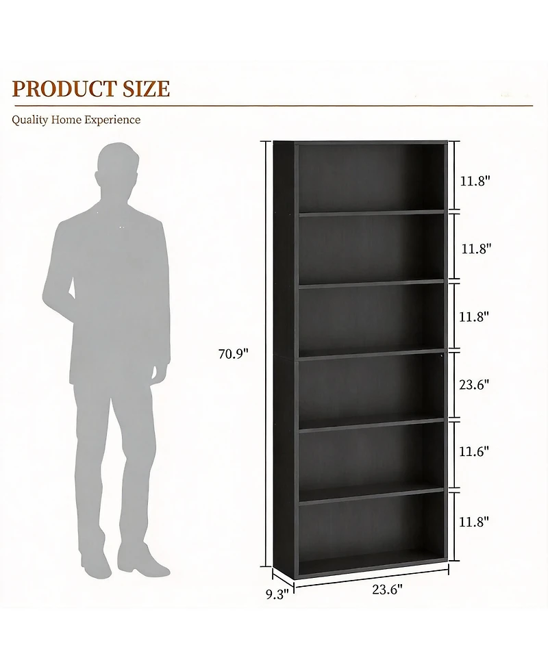 Yigii 6-Tier Wood Bookshelf for Home Office Living Room Bedroom