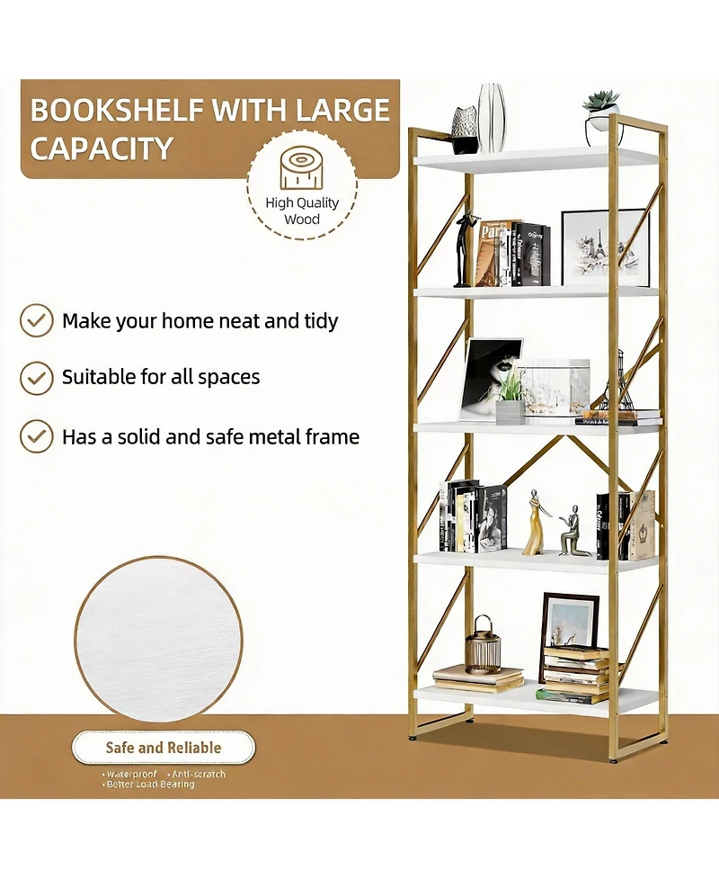 Yigii 5 Tier Bookshelf for Bedroom/Living Room