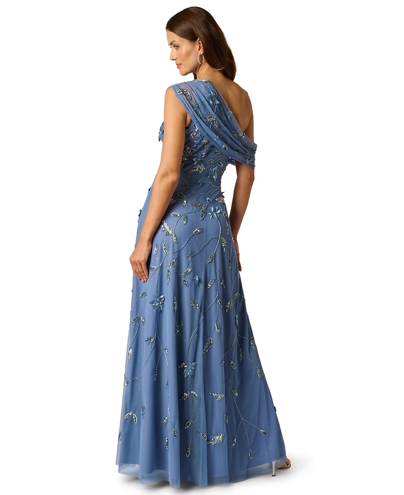 Adrianna Papell Women's One-Shoulder Beaded Ball Gown