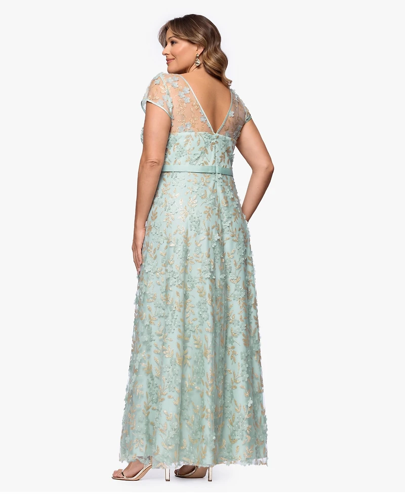 Xscape Plus Embellished 3D Flower Ball Gown