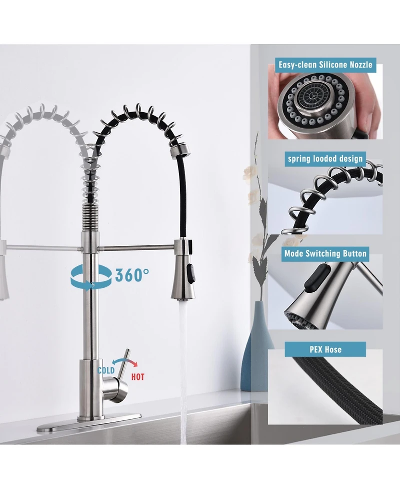 Rainsken Kitchen Faucet, with Pull Down, Sprayer Single Hole Stainless Steel Sink Faucet, for Farmhouses, Rv, Laundry Room, Outdoor, and Campers