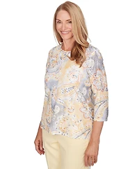 Alfred Dunner Petite Paisley Printed Patch Crewneck Top