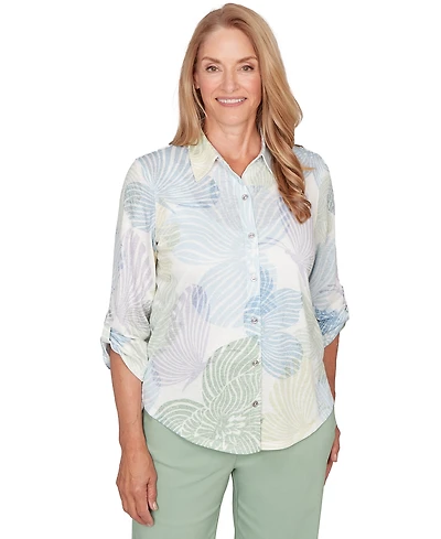 Alfred Dunner Petite Floral Print Button-Down Shirt