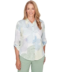 Alfred Dunner Petite Floral Print Button-Down Shirt