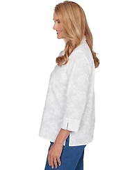 Alfred Dunner Petite Flower Embroidered Button-Down Top