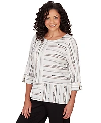 Alfred Dunner Petite Classics Spliced Stripe Crewneck Top