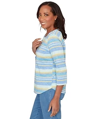 Alfred Dunner Petite Coastal Striped Jewel Neck Top