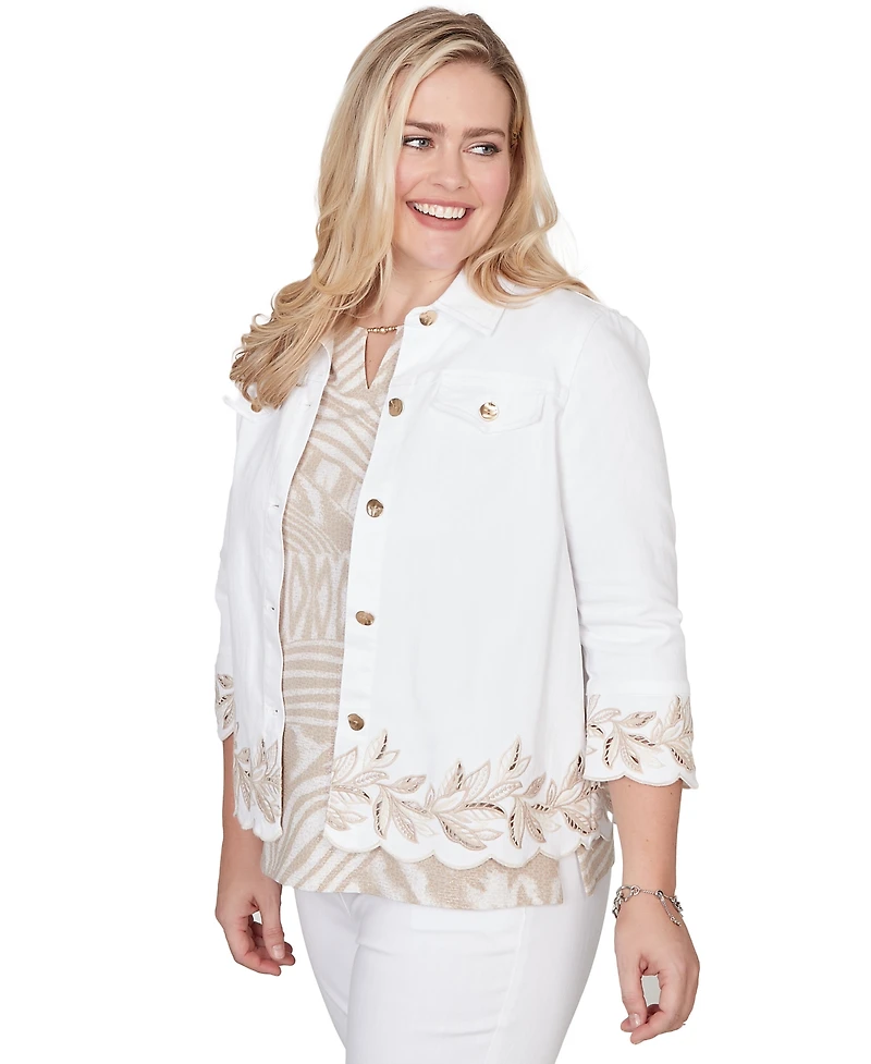 Alfred Dunner Petite Natural WonderLeaf Embroidered Shirt Jacket