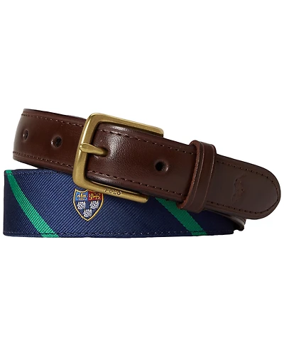 Polo Ralph Lauren Men's Leather-Trim Silk Jacquard Belt