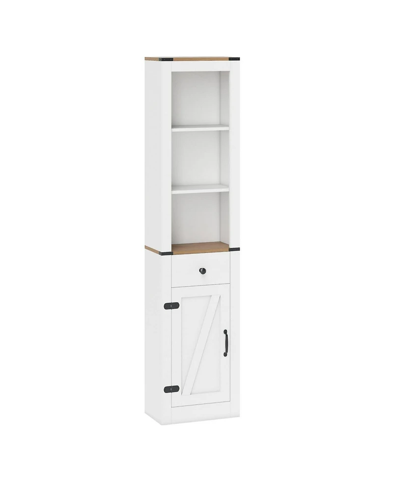 sumyeg 68 Inch Tall Bathroom Storage Cabinet with Barn Door and Drawer Organizer