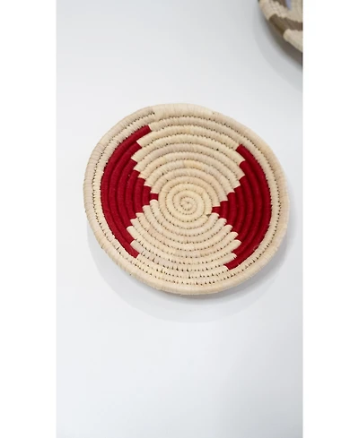 Wicker Village Sabai Grass Wall Basket Decor | Boho Hanging Wall Art | Red & Beige | x x 2 in