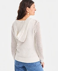 Style & Co Women's Open-Knit V-Neck Hoodie Sweater, Macy's Exclusive