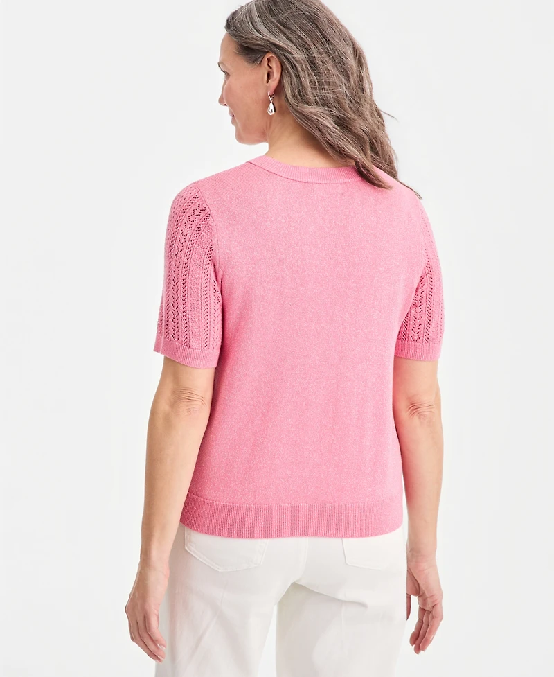 Style & Co Women's Short-Sleeve Pointelle Lurex Sweater, Macy's Exclusive