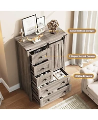 gaomon Farmhouse 5 Drawer Dresser for Bedroom, Wood Chest of with Sliding Barn Door, Adjustable Shelf